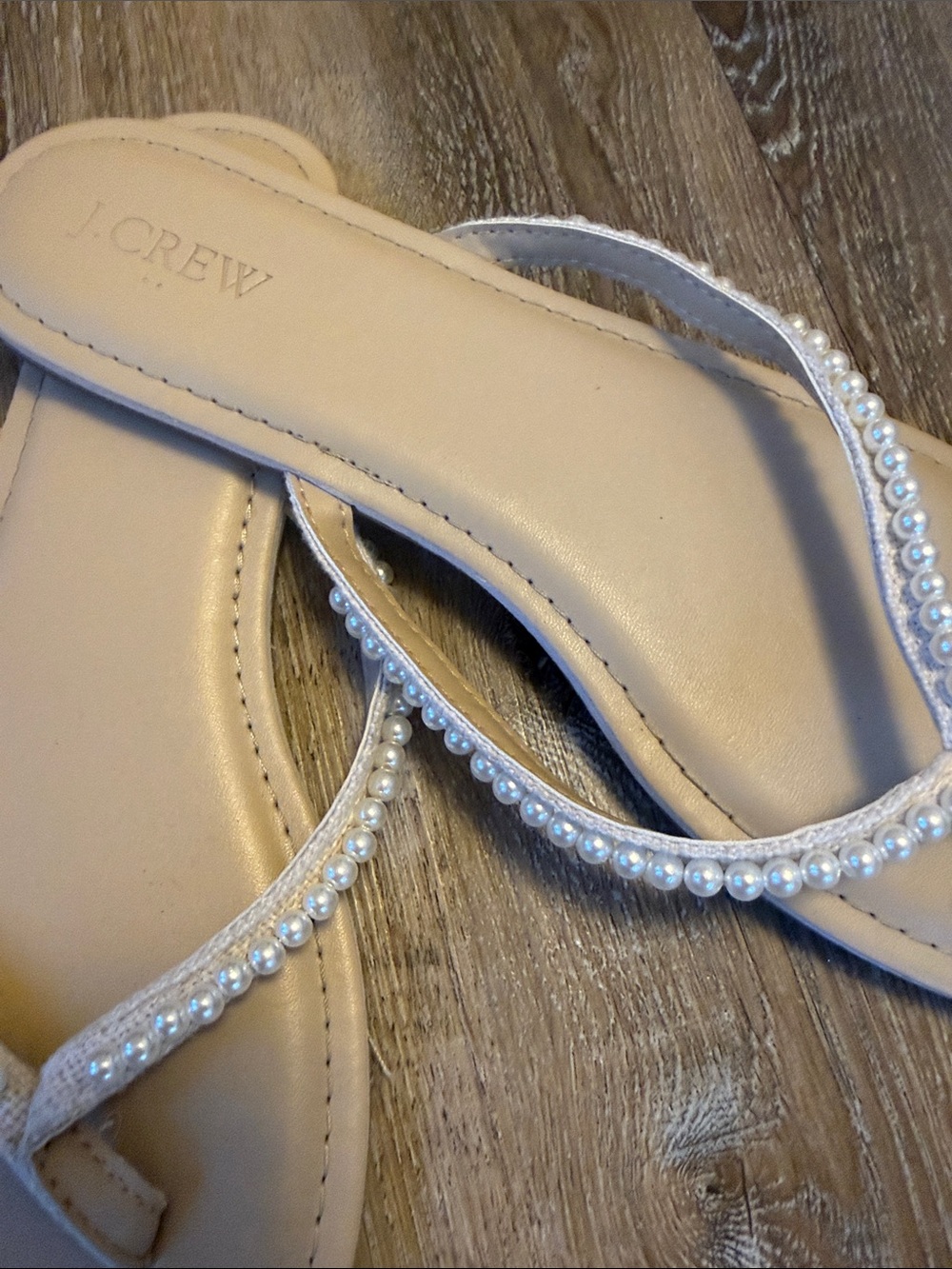 J. Crew Beige Pearl-Trim Thong Sandals - Picture 2 of 4